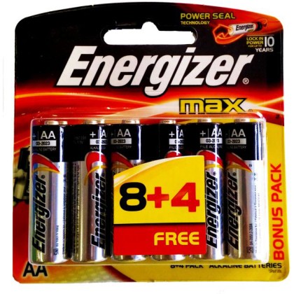 Energizer AA 8+4 1.5V Battery (pkt/12pcs)